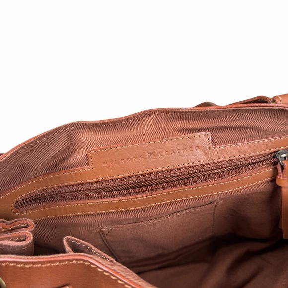 Wilson Leather Brown Small Shoulder Bag Genuine Leather Brass Hardware Y2K - Picture 3 of 11